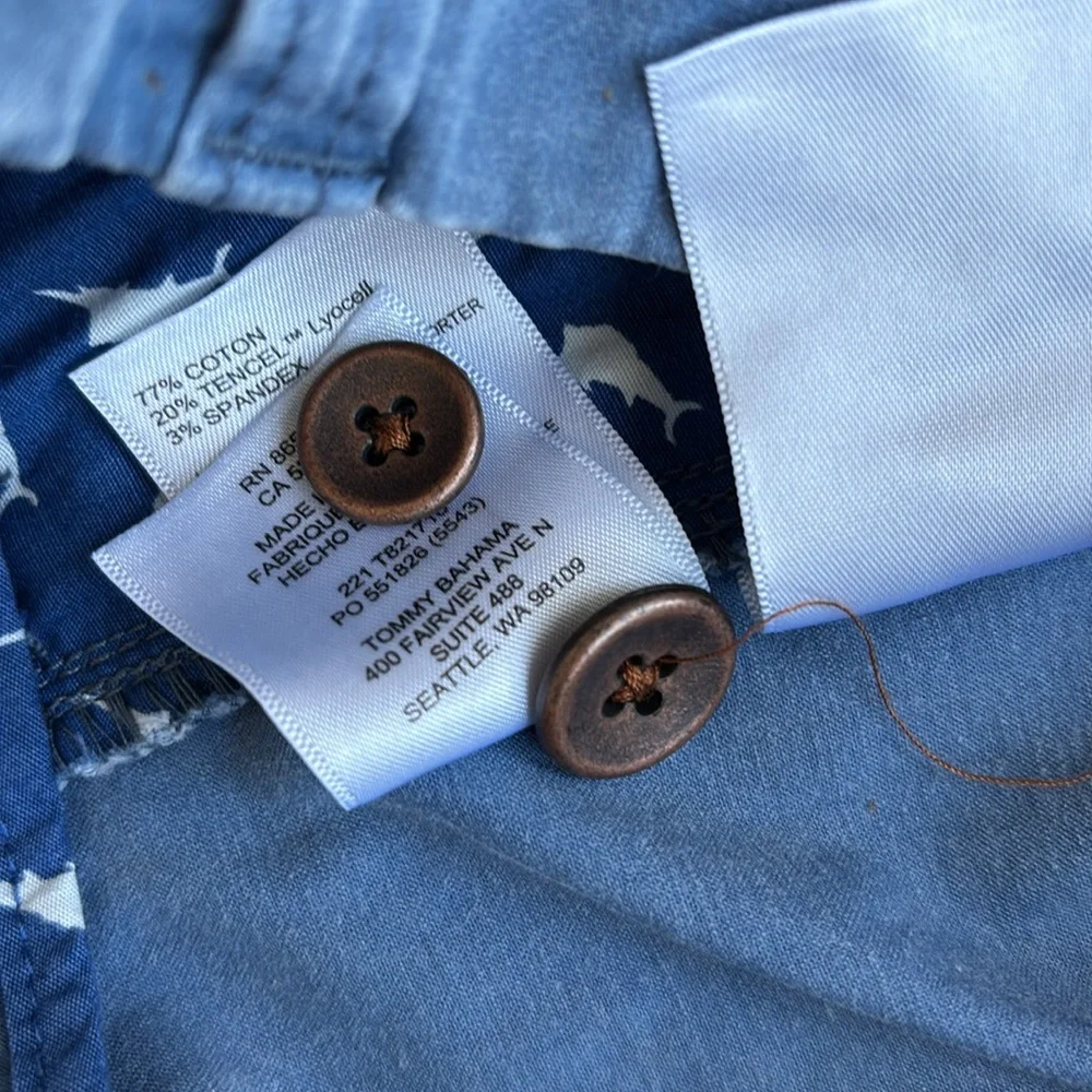Tommy Bahama‎ Blue Cotton Blend Chino Golf Vacation Shorts Mens Size 36